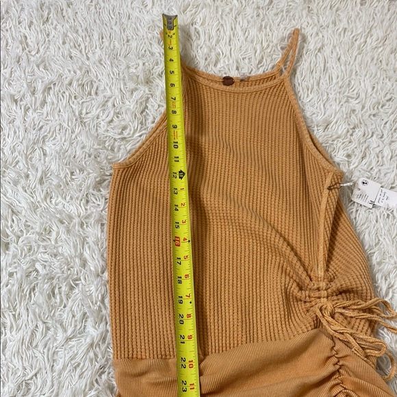 Free People FP Katya Thermal mini dress Ruched MustardYellow medium NWT - Picture 14 of 15